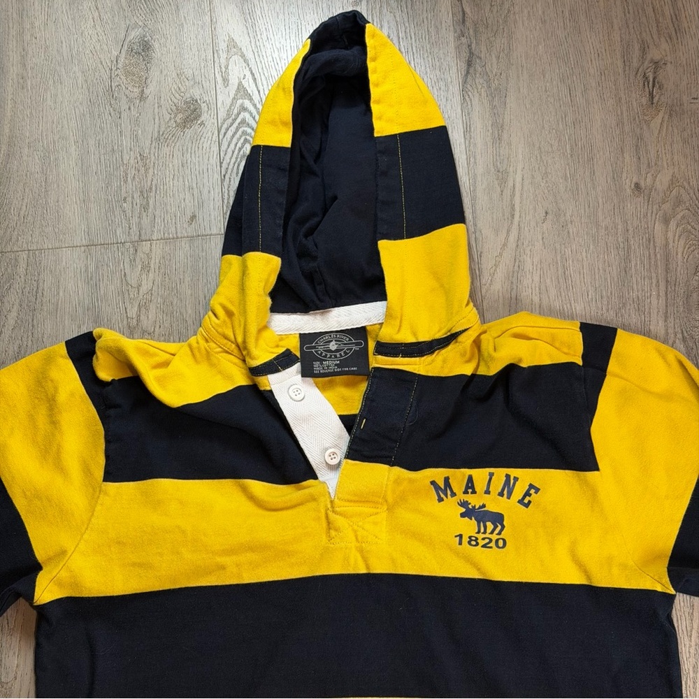 Charles River Apparel Hoodie Mens Medium Yellow Navy Striped Maine 1820 Rugby‎
